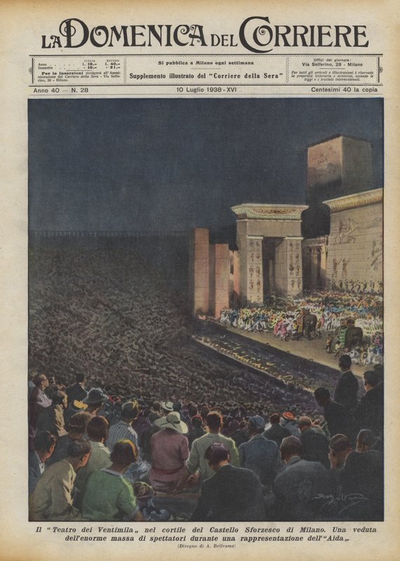 Teatro dei Ventimila i gården ved Castello Sforzesco i Milano af Achille Beltrame