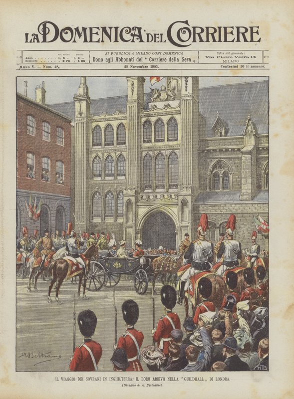 Suverænernes rejse til England, deres ankomst til Londons Guildhall af Achille Beltrame