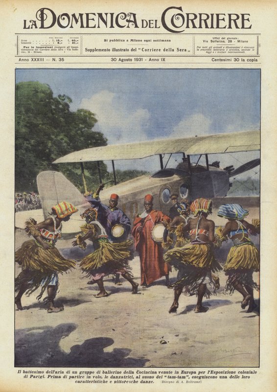 Luftdåben af ​​en gruppe Cochinchina-dansere, der kom til Europa for? af Achille Beltrame