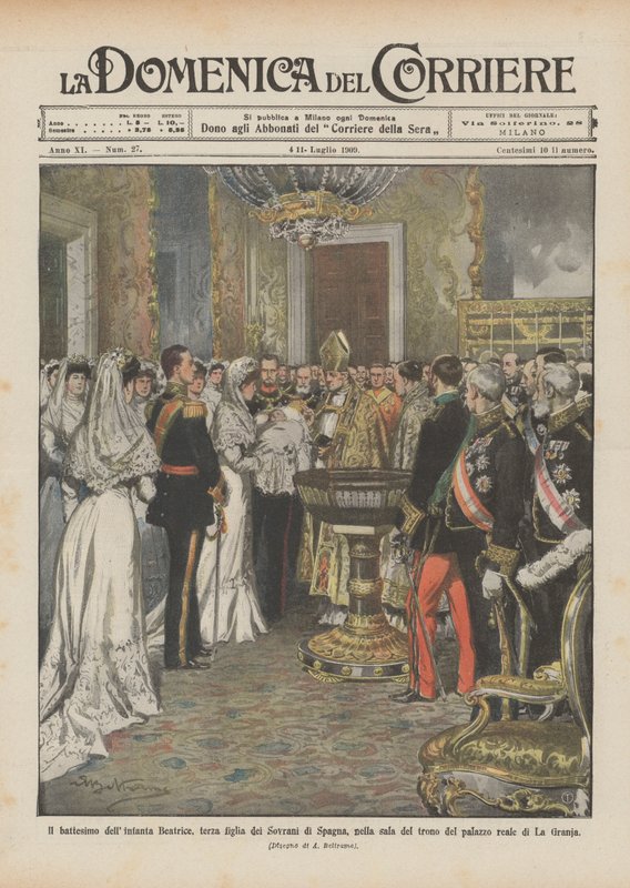 Dåben af Beatrice, den tredje datter af Spaniens herskere, i tronsalen i ? af Achille Beltrame