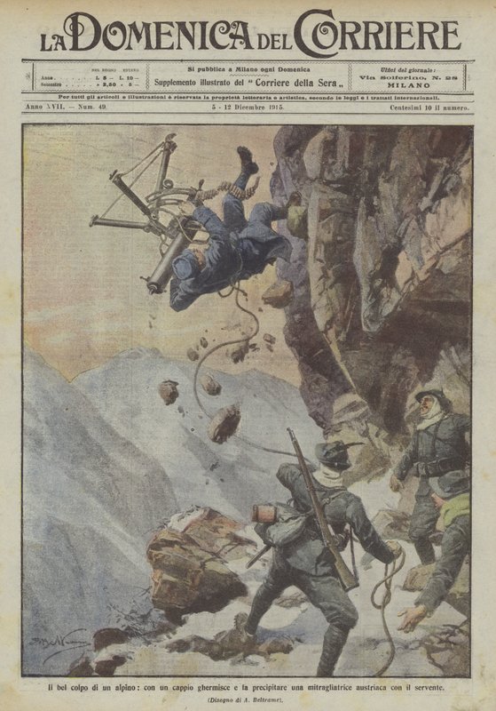 Det smukke skud af en alpin med en løkke griber og styrter et østrigsk maskingevær sammen med tjeneren af Achille Beltrame