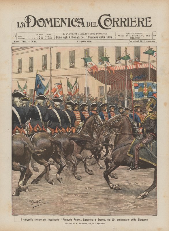 Den historiske karrusel fra Piemonte Royal Cavalry Regiment i Brescia på 57-årsdagen for Storzesca af Achille Beltrame