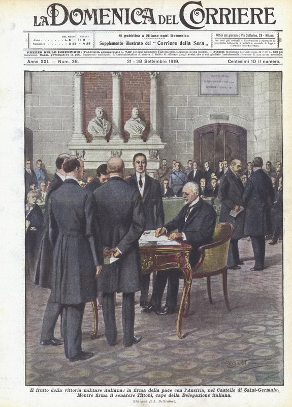 Frugten af ​​den italienske militærsejr, underskrivelsen af ​​fred med Østrig, i slottet Saint-Germain af Achille Beltrame
