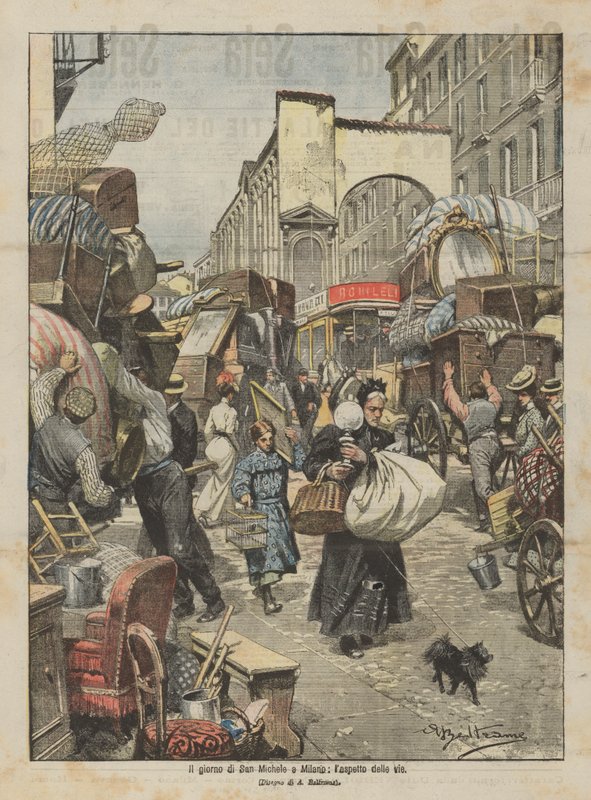 På Michaelis-dagen i Milano, udseendet af gaderne af Achille Beltrame