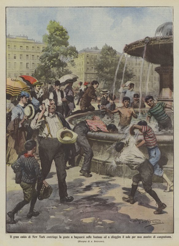 New Yorks store varme tvinger folk til at bade i springvand og flygte fra solen i ? af Achille Beltrame