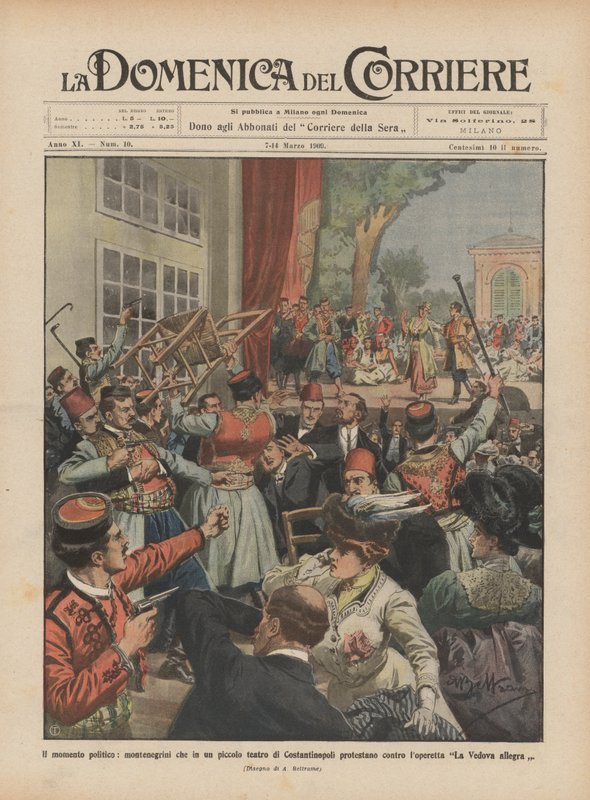 Det politiske øjeblik, montenegrinerne protesterede i et lille teater i Konstantinopel mod ? af Achille Beltrame