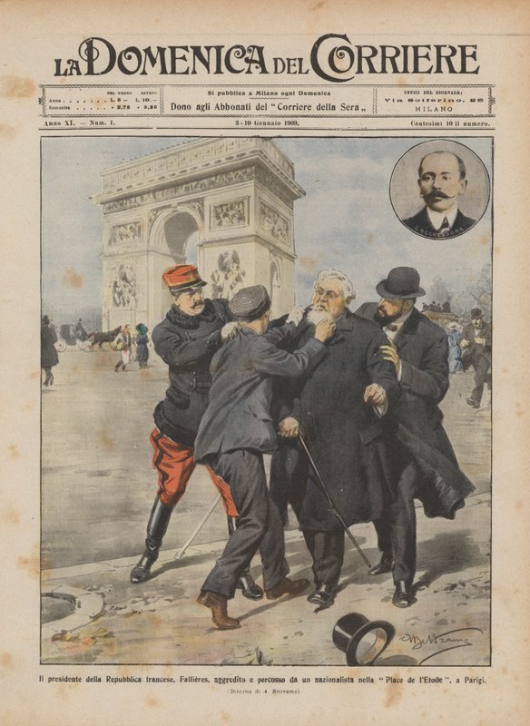 Den franske republiks præsident, Fallieres, angrebet og slået af en nationalist i ? af Achille Beltrame
