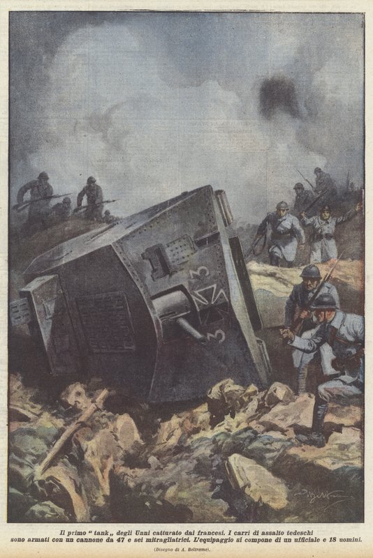 Den første hunner-tank, der blev erobret af franskmændene af Achille Beltrame