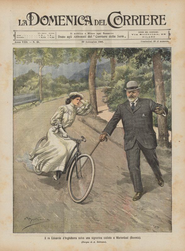 Kong Edward af England redder en ung cyklist i Marienbad (Bøhmen) af Achille Beltrame