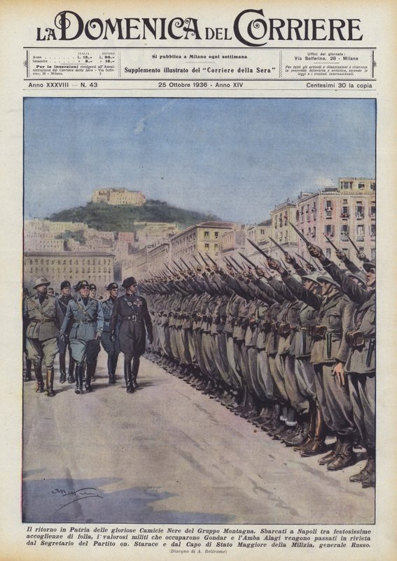 Die Rückkehr der glorreichen Schwarzen Hemden der Gebirgsgruppe in die Heimat von Achille Beltrame