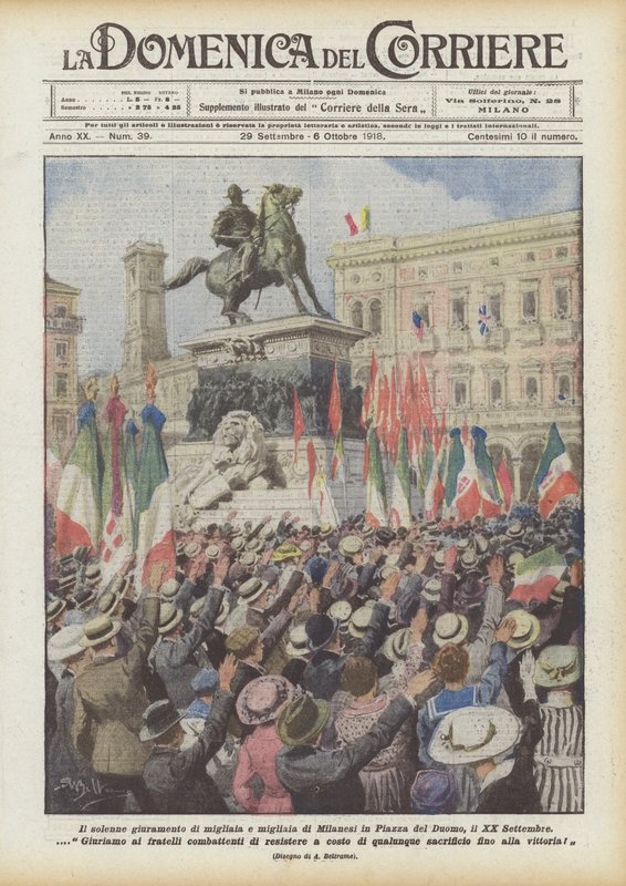 Den højtidelige ed af tusinder og atter tusinder af Milanesere på Piazza del Duomo, den 20. september af Achille Beltrame