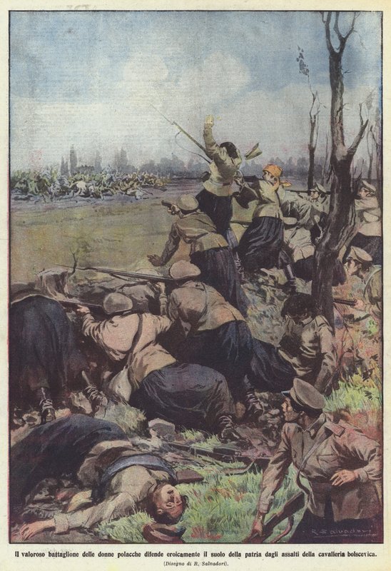 Den tapre bataljon af polske kvinder forsvarer heroisk fædrelandets jord fra? af Achille Beltrame
