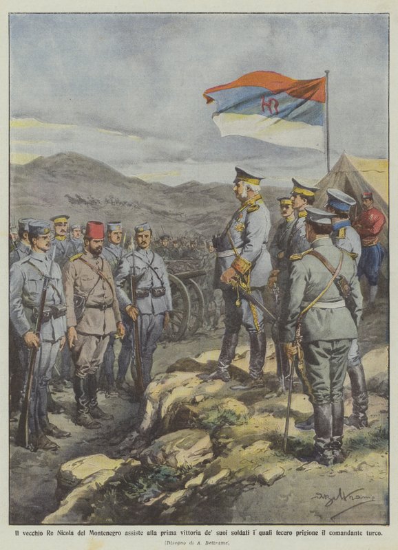 Den gamle kong Nicholas af Montenegro er vidne til sine soldaters første sejr, hvilket de gjorde? af Achille Beltrame