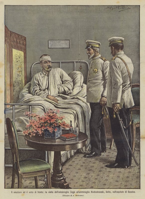 Vinderen og den besejrede overfor hinanden, Admiral Togos besøg hos admiral Rodiestvenski? af Achille Beltrame