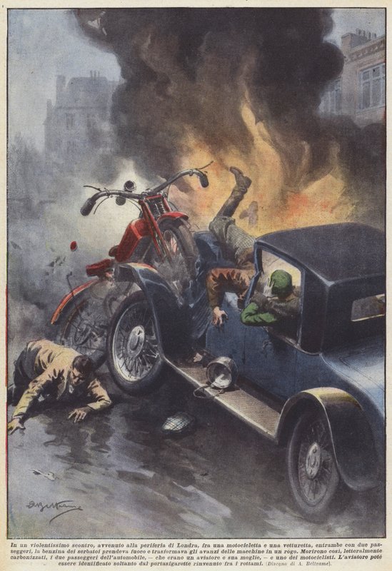 I et voldsomt sammenstød, som fandt sted i udkanten af ​​London, mellem en motorcykel og en? af Achille Beltrame