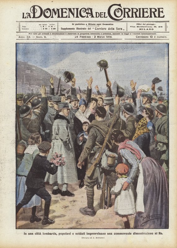 I en langobardisk by improviserer borgere og soldater en bevægende demonstration for kongen af Achille Beltrame