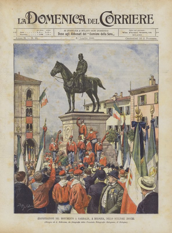 Indvielse af monumentet til Garibaldi, i Bologna, af billedhuggeren Zocchi af Achille Beltrame