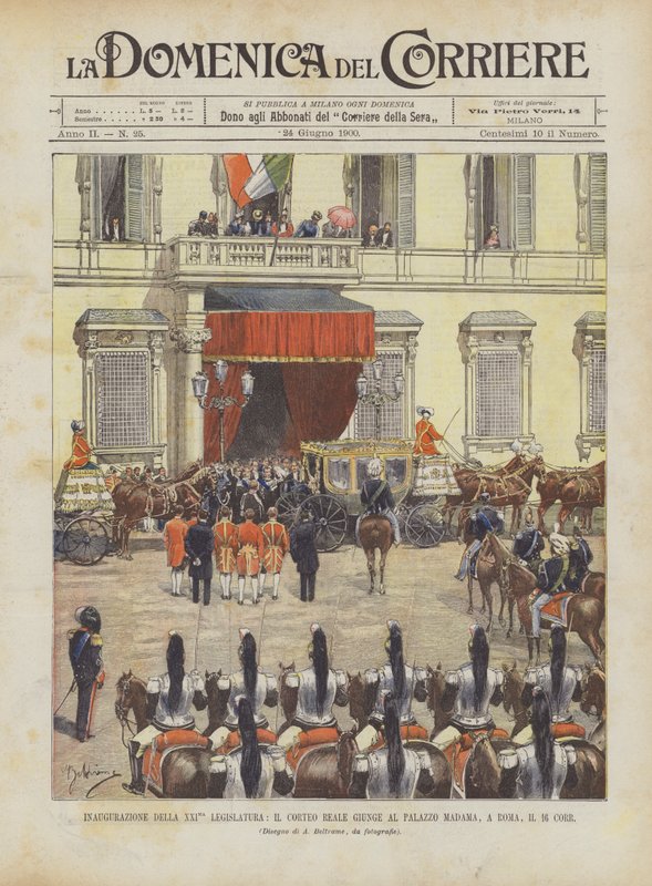 Indvielsen af ​​den 21. lovgivende forsamling, den kongelige procession ankommer til Palazzo Madama i Rom den 16. Corr. af Achille Beltrame