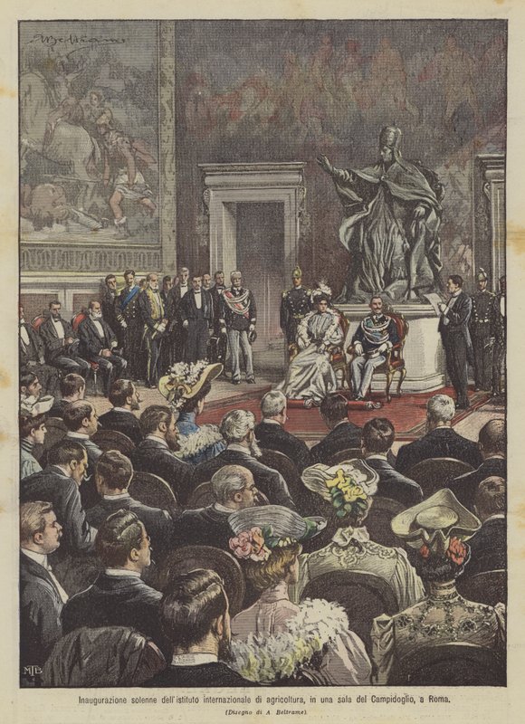 Højtidelig indvielse af det internationale landbrugsinstitut i en sal i Campidoglio i Rom af Achille Beltrame