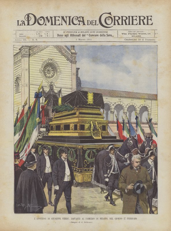 Giuseppe Verdis Hypotheosis, foran Milan Famedio, den 27. februar af Achille Beltrame