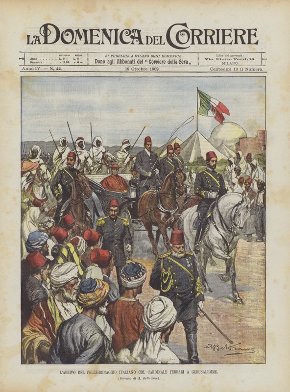 Ankomst af den italienske pilgrimsfærd med kardinal Ferrari i Jerusalem af Achille Beltrame