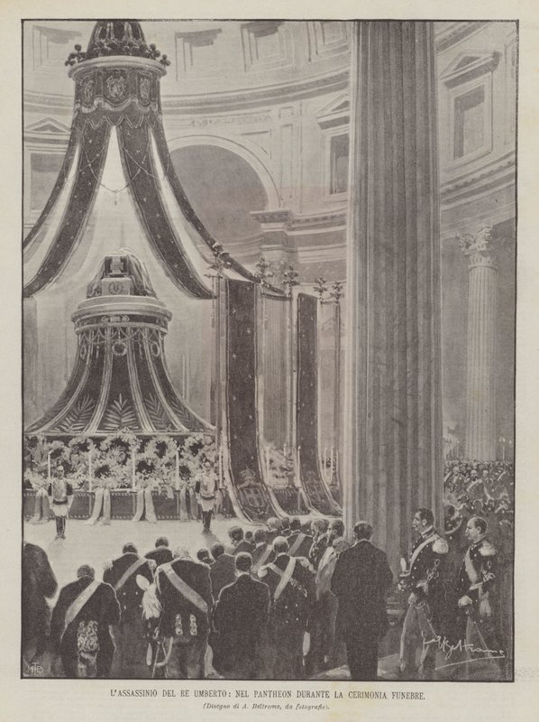 Mordet på kong Umberto i Pantheon under begravelsesceremonien af Achille Beltrame