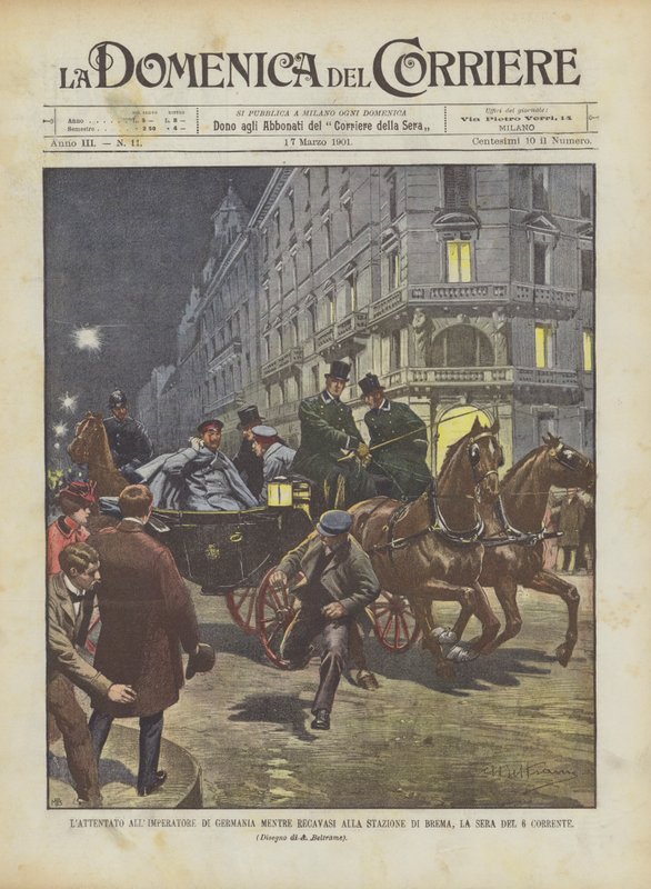 Angrebet på kejseren af ​​Tyskland, mens han var på vej til stationen i Bremen om aftenen den 6. strøm. af Achille Beltrame