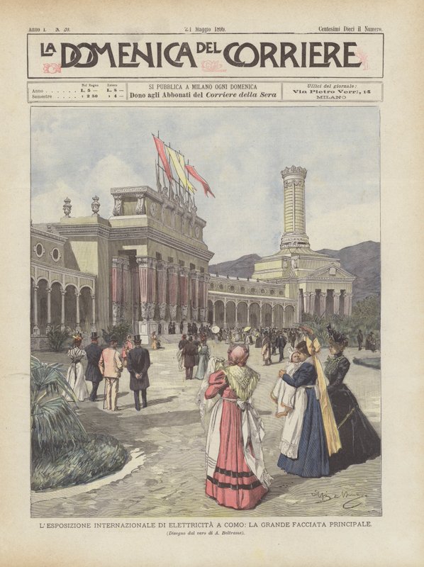 Den internationale elektricitetsudstilling i Como, den store hovedfacade af Achille Beltrame