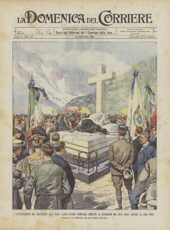 Indvielsen af ​​monumentet over bjergguiden Ollier Hvem forsvandt under hertugens ekspedition? af Achille Beltrame