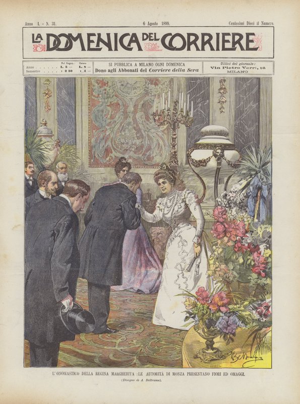 Navnet på dronning Margherita, myndighederne i Monza præsenterer blomster og gaver af Achille Beltrame