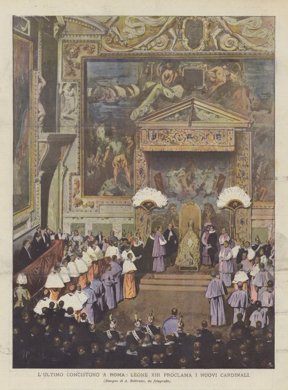 Det sidste konsistorium I Rom udråber Leo XIII de nye kardinaler af Achille Beltrame