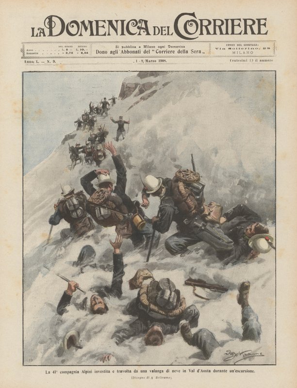 Det 41. alpine kompagni blev ramt af en snelavine under en udflugt i Val dAosta af Achille Beltrame