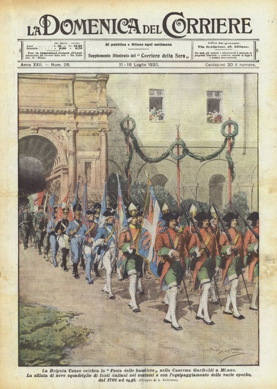Cuneo Brigade fejrer flagfestivalen i Garibaldi-kasernen i Milano af Achille Beltrame