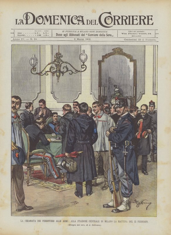 Jernbanemændenes opfordring til våben på Milanos hovedbanegård om morgenen den 25. februar af Achille Beltrame