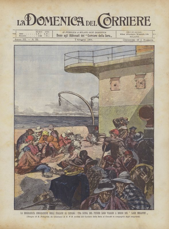 Italienernes uheldige emigration til Canada, en scene for deres smertefulde rejse ombord på Lake Megantic af Achille Beltrame