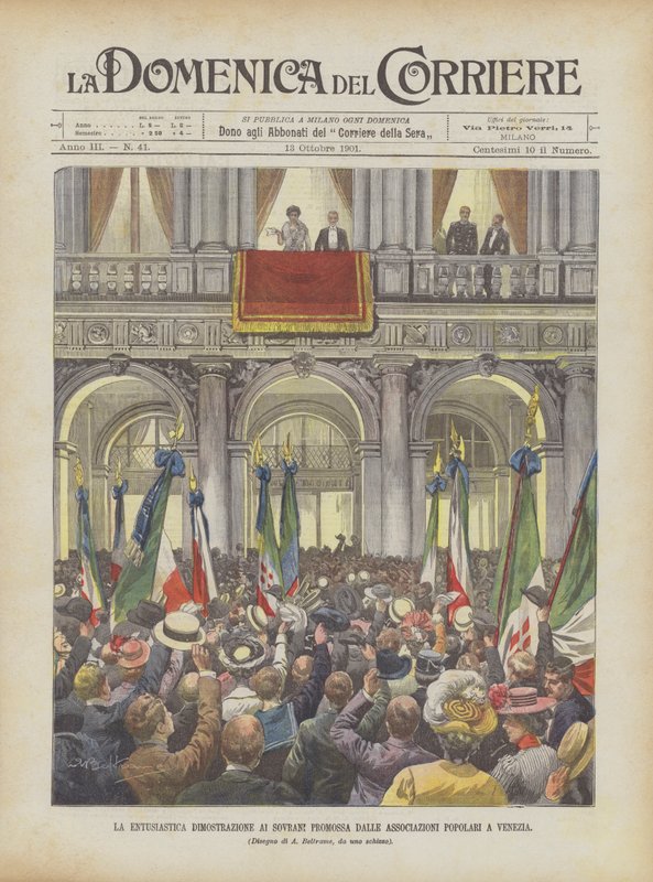 Den entusiastiske demonstration til suveræner fremmet af populære foreninger i Venedig af Achille Beltrame