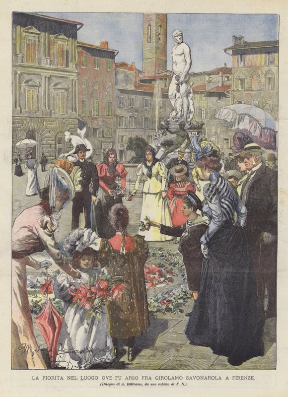 La Fiorita på det sted, hvor Fra Girolamo Savonarola blev brændt i Firenze af Achille Beltrame