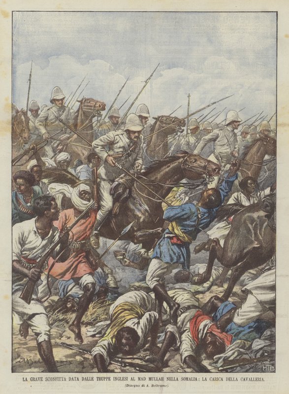 Britiske troppers alvorlige nederlag til gale mullah i Somalia, kavaleriets angreb af Achille Beltrame