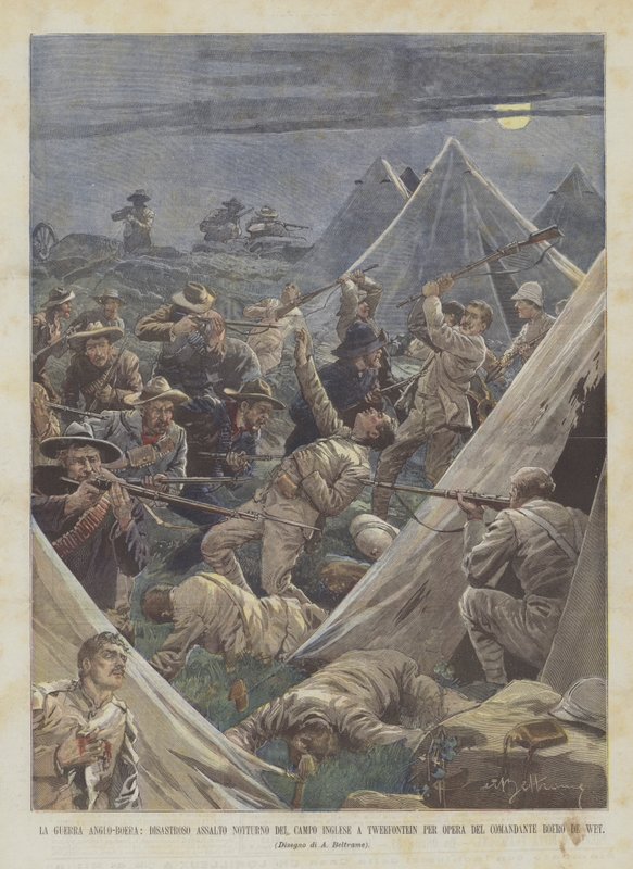 Anglo-boerkrigen, katastrofalt natteangreb på den engelske lejr ved Tweefontein Til Opera Del? af Achille Beltrame