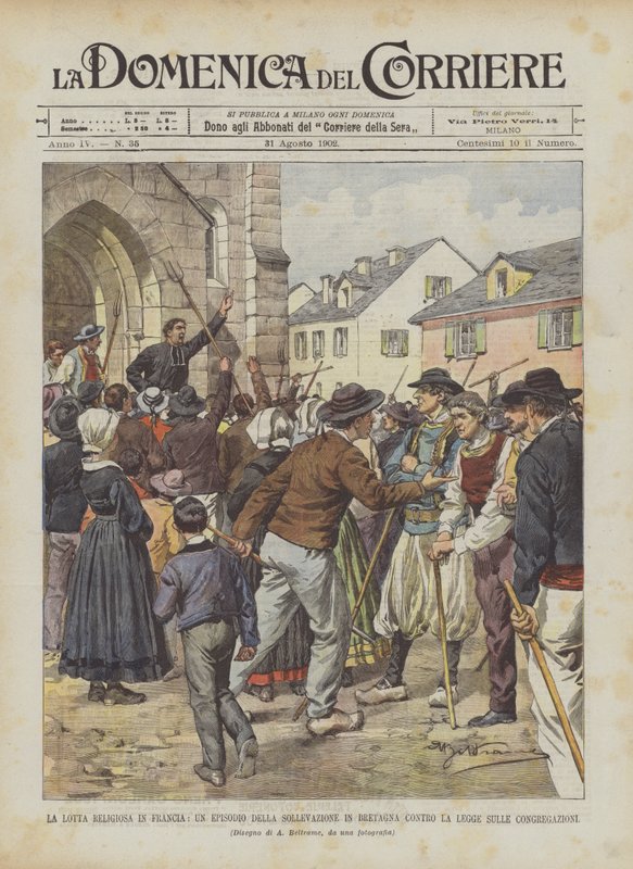 Den religiøse kamp i Frankrig, en episode af oprøret i Bretagne mod loven om menigheder af Achille Beltrame