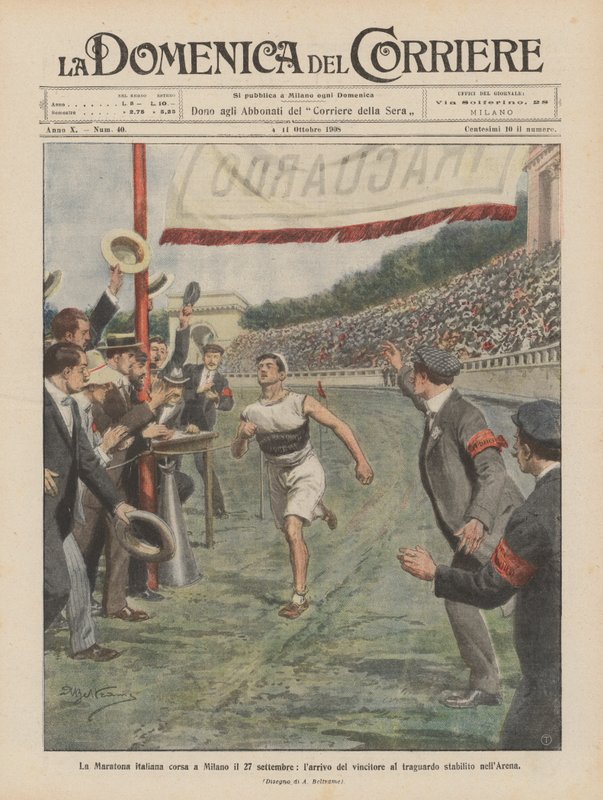 Det italienske maratonløb i Milano den 27. september, hvor vinderen ankommer til målstregen i Arenaen af Achille Beltrame