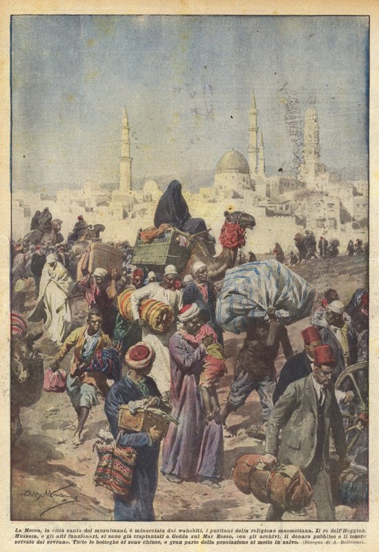 Mekka, muslimernes hellige by, er truet af wahabitterne, muhammedanernes puritaner. af Achille Beltrame