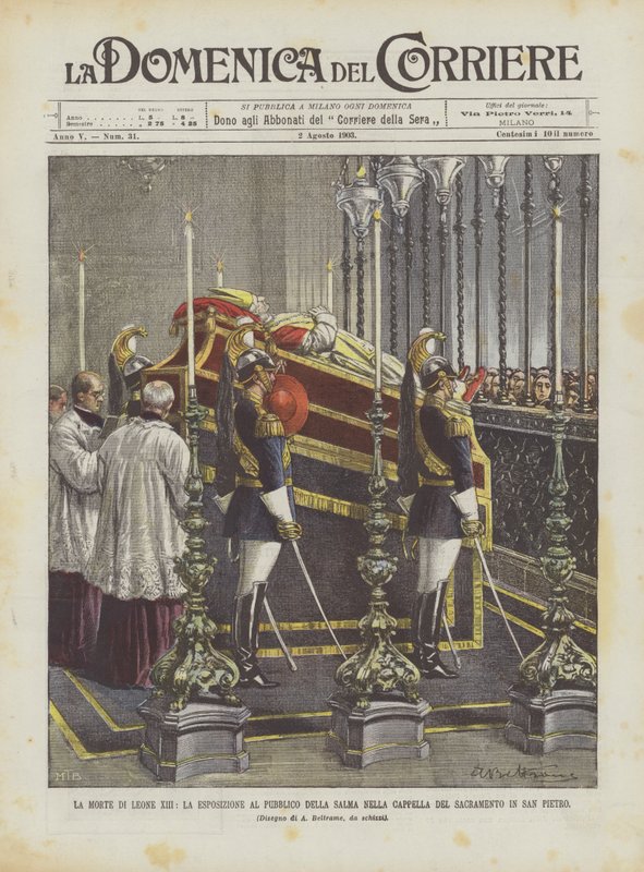 Leo XIIIs død, den offentlige fremvisning af kroppen i nadverkapellet i San Pietro af Achille Beltrame