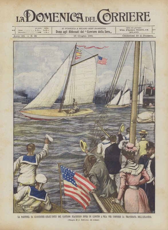 Kaptajn Blackburns afgang fra Gloucester (USA) over en jolle, der sejler efter? af Achille Beltrame