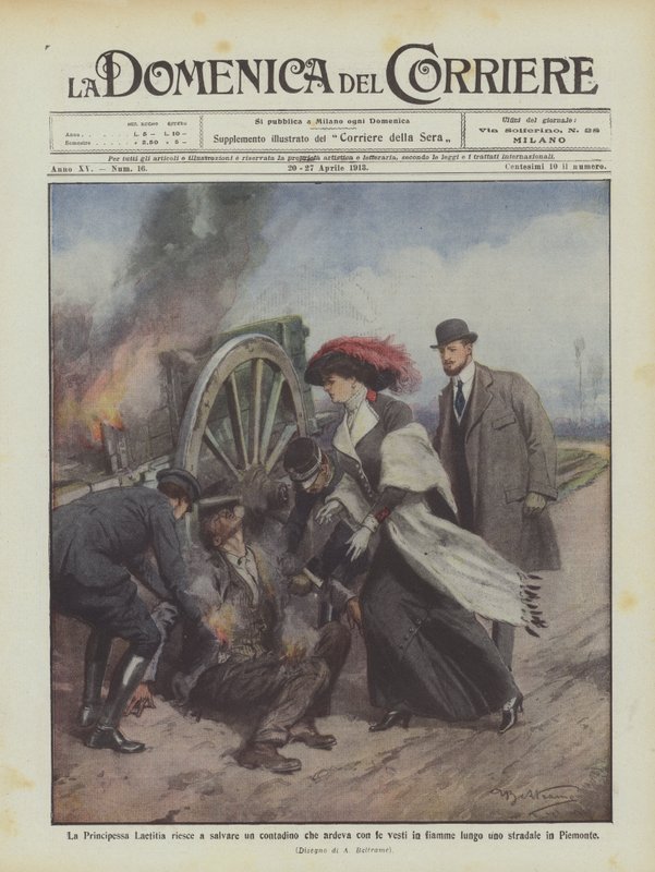 Prinsesse Laetitia formår at redde en bonde, hvis tøj var i brand langs en ? af Achille Beltrame