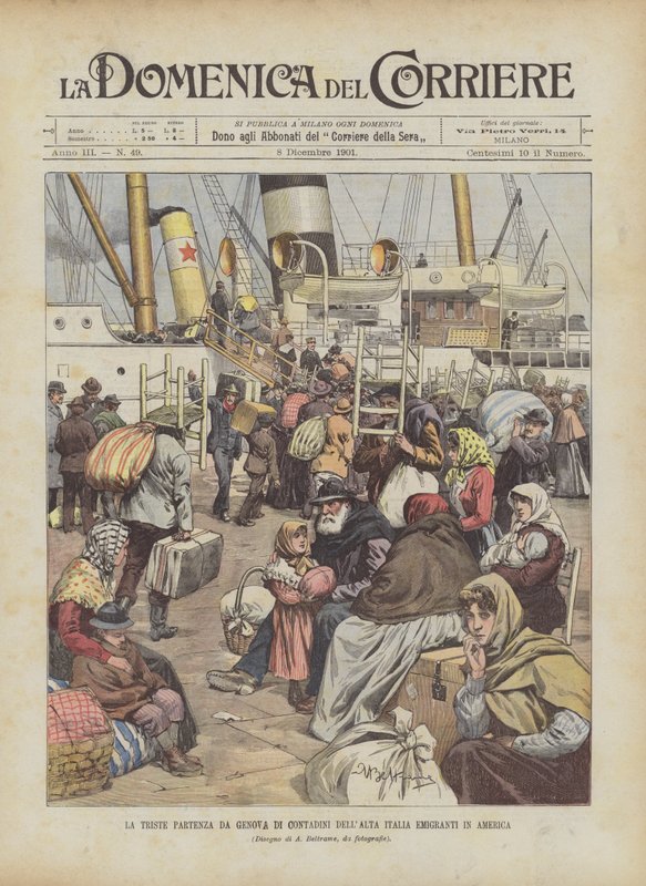Den sørgelige afgang fra Genova af bønder fra øvre Italien, emigranter til Amerika af Achille Beltrame