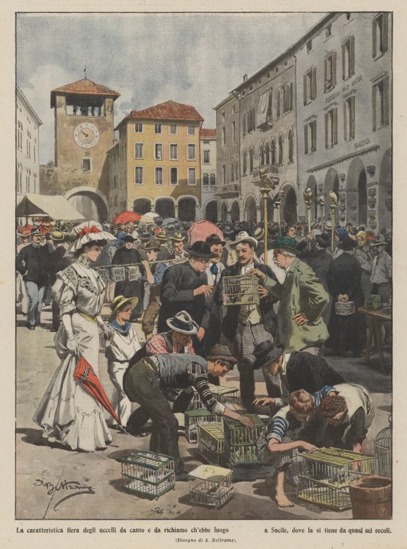 Den karakteristiske sangfugle- og lokkefuglemesse finder sted af Achille Beltrame