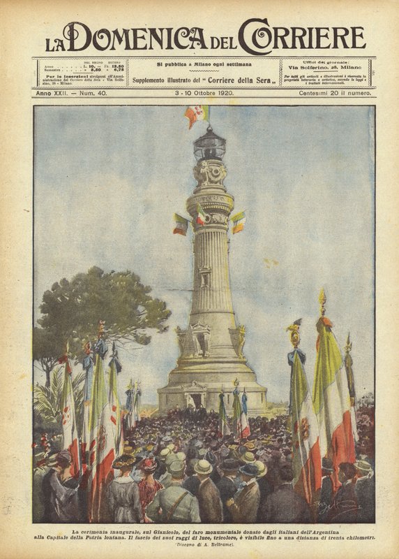 Indvielsesceremonien, på Janiculum Hill, af det monumentale fyrtårn doneret af italienerne i Argentina? af Achille Beltrame