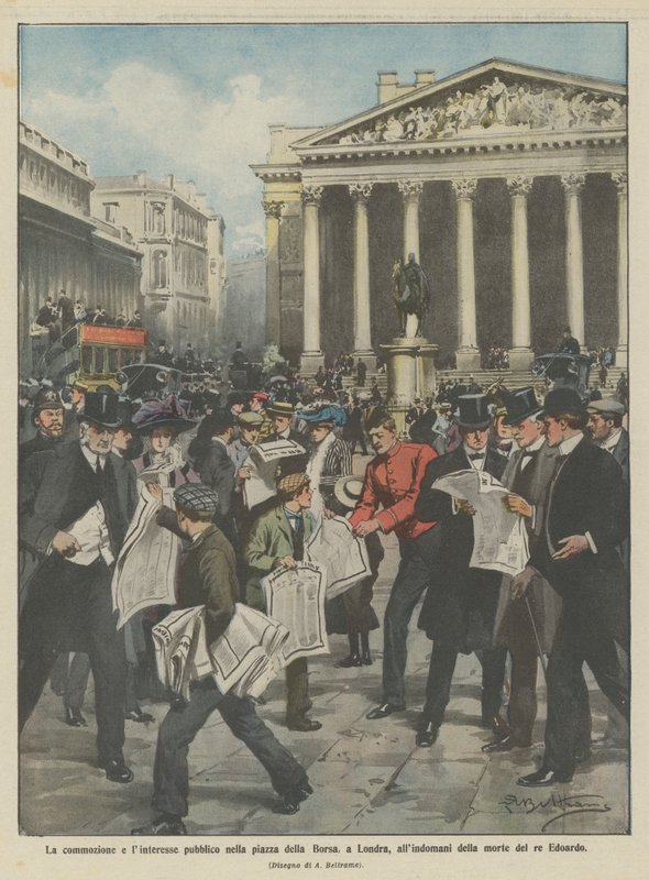 Følelser og offentlig interesse på Londons Stock Exchange Square på kong Edwards dødsdag af Achille Beltrame