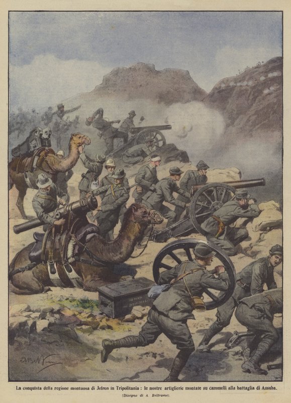 Ved erobringen af bjergregionen Jefren i Tripolitania, vores artilleri monteret ? af Achille Beltrame